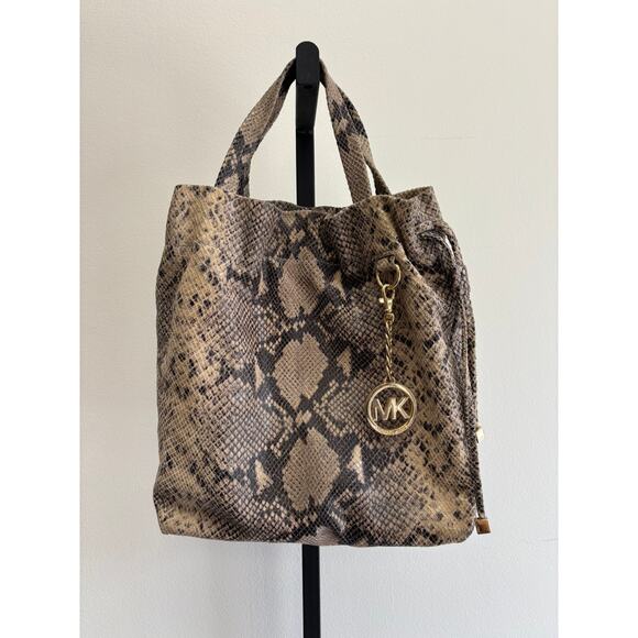 MICHAEL Michael Kors Handbags - Michael Kors Tan Python Embossed Leather Shoulder Bag Purse #59313